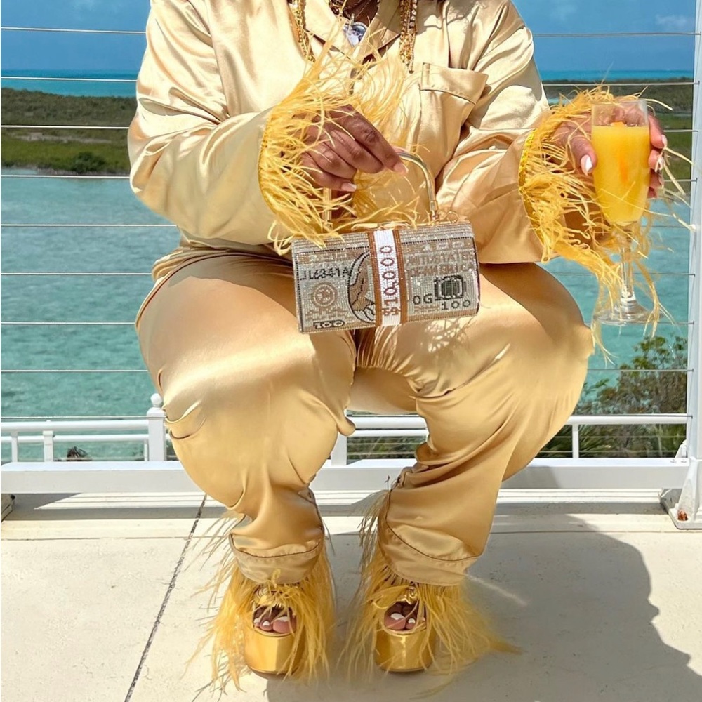 Gold silk fur trim set